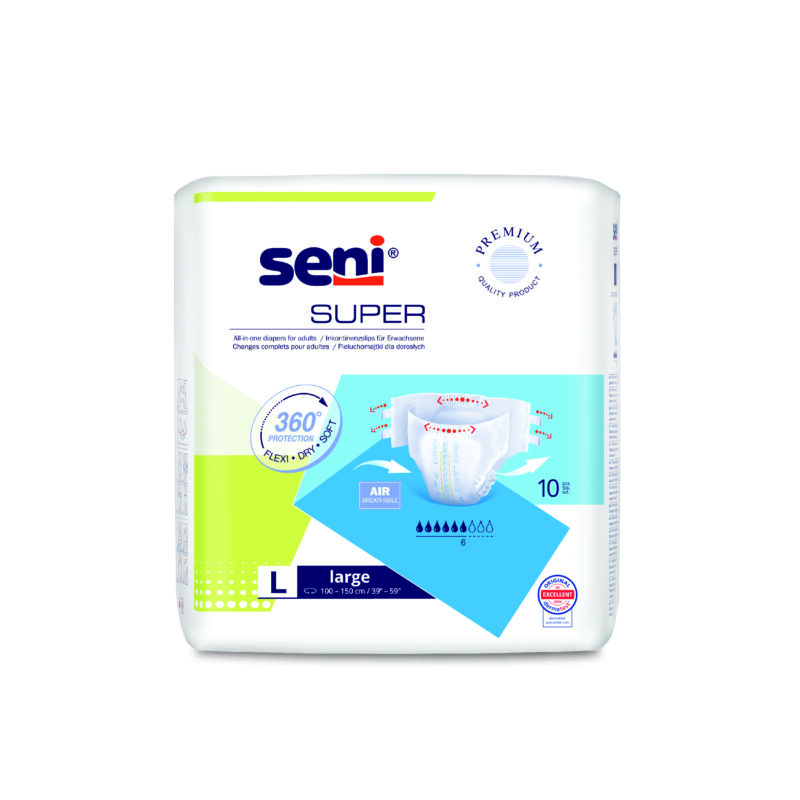 SUPER SENI BREATHABLE ADULT DIAPERS LARGE 10 PCS