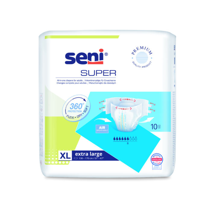SUPER SENI BREATHABLE ADULT DIAPERS EXTRA LARGE 10 PCS