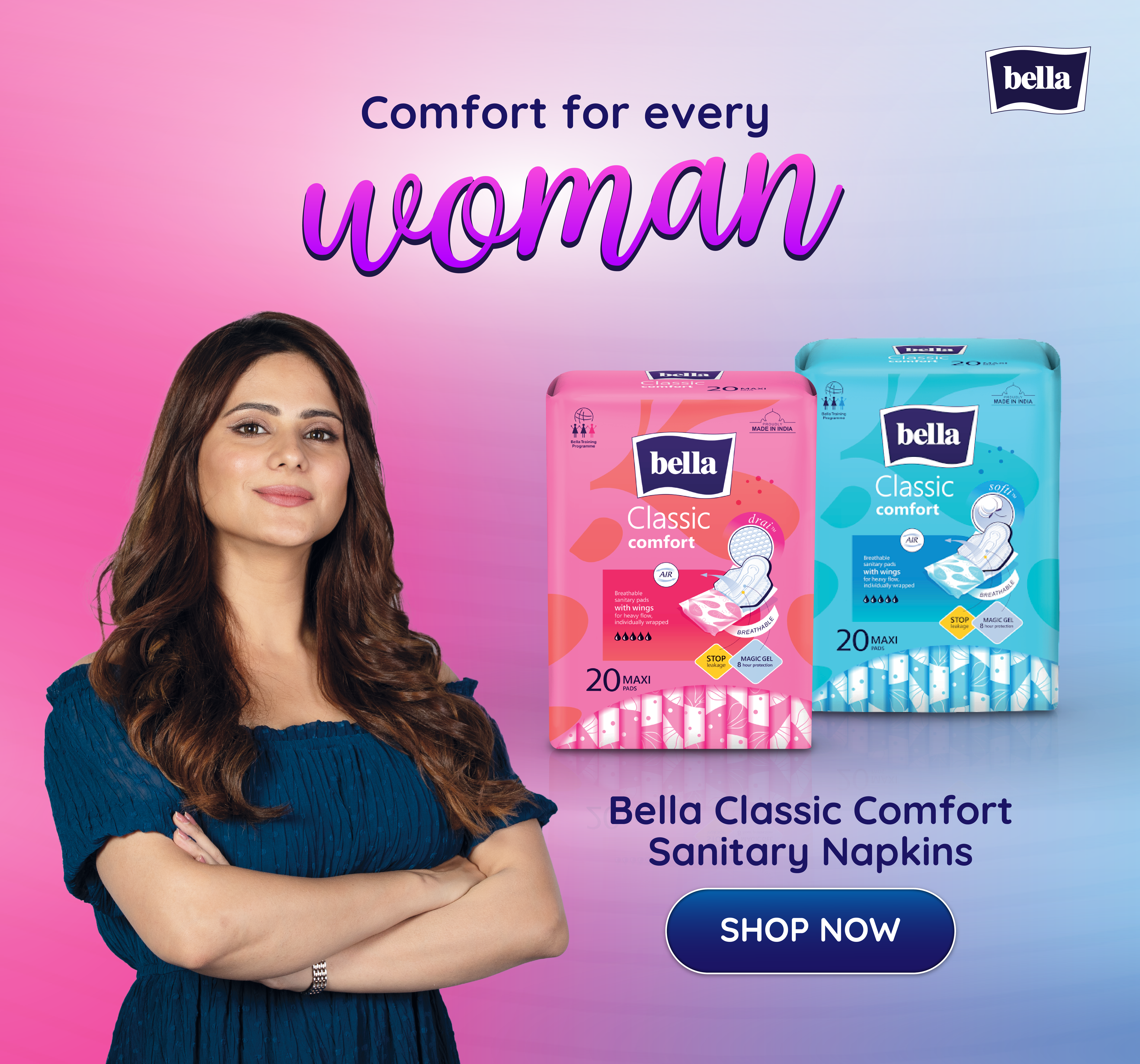 Experience ultimate comfort and protection with Bella's best sanitary pads for women, premium pantyliners, and high-quality tampons – designed to meet all your feminine hygiene needs.